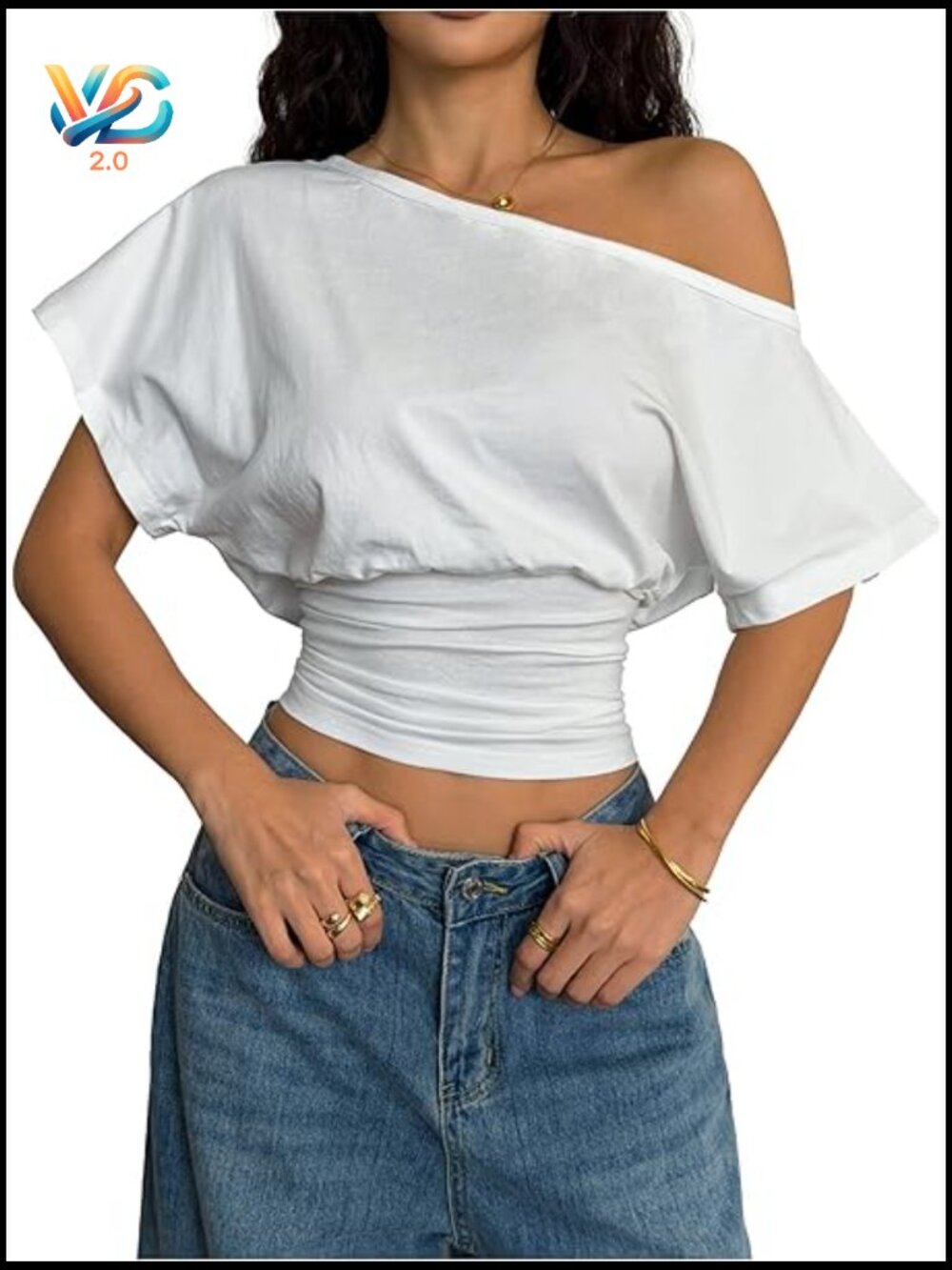 Off Shoulder Asymmetrical Fitted Top Streetwear Going Out Tee